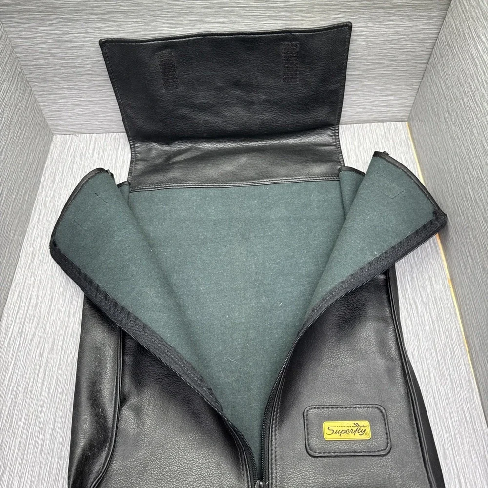 Superfly Black Leather Flap Top Carry Bag Gear Storage Case Travel‎ Tote